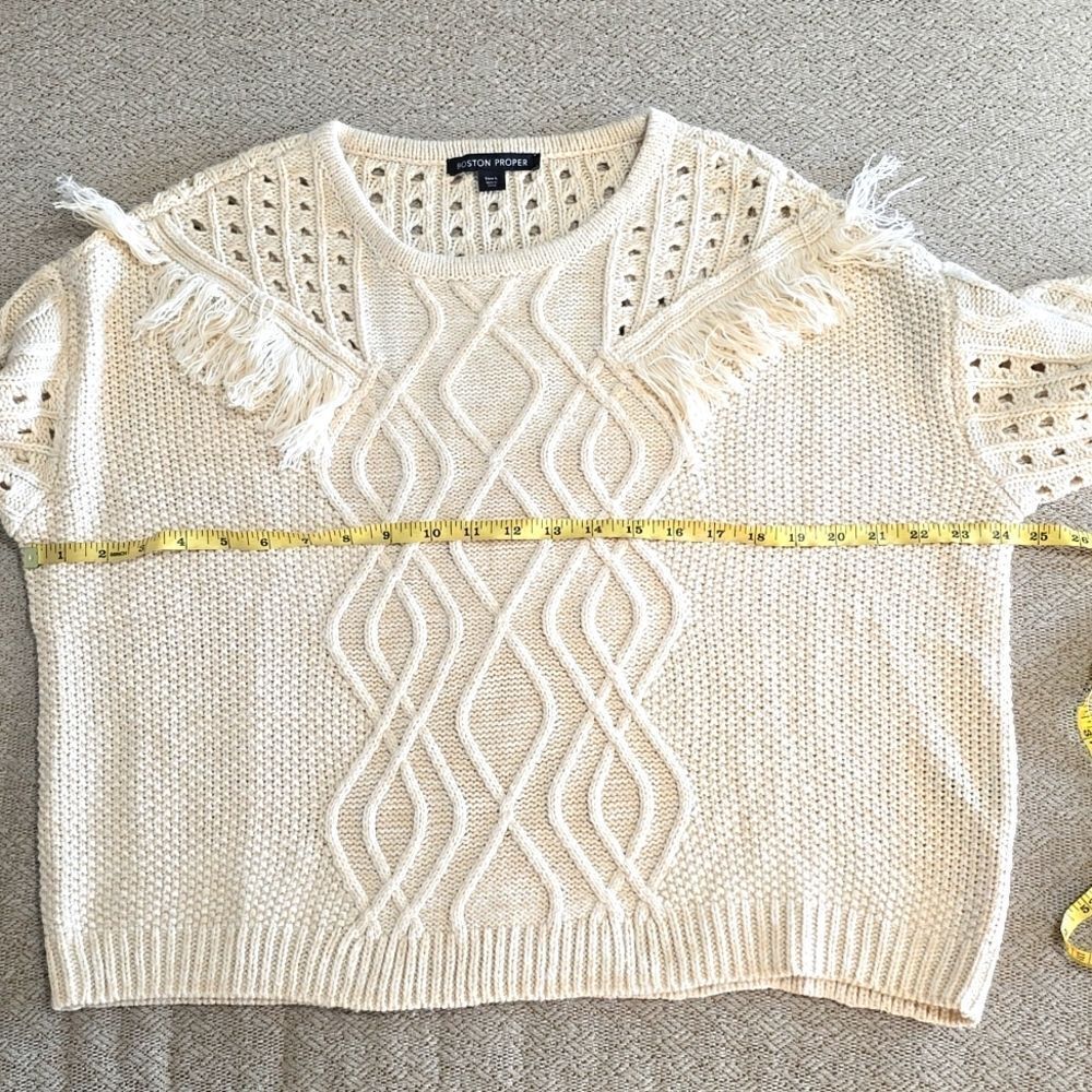 Boston Proper Oatmeal Cream Cable Knit Fringe Sweater - Size Large - Picture 6 of 14
